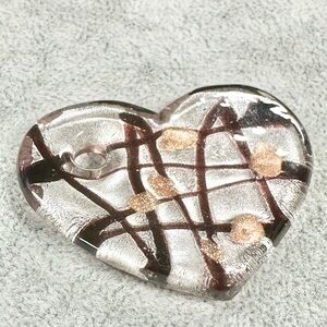 Heart Shape Sliver And Rose Sparkle Art Glass Hand Blown Glass Pendant